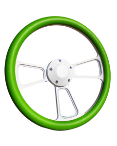 Forever Sharp ® - 14 inch White Muscle Steering Wheel With Green Vinyl Wrap Grip (1100-HW14GN) - Main Image
