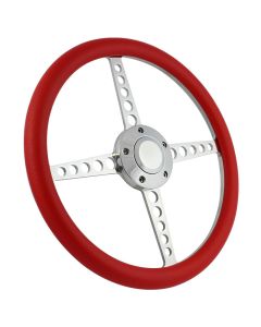 Forever Sharp 14 Inch Polished Circle Roadster Lakester Steering Wheel With Red Half Wrap Grip 8001-R, Main Image