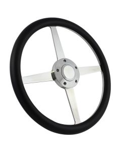 Forever Sharp 14 Inch Polished Roadster Lakester Steering Wheel With Carbon Fiber Vinyl Half Wrap Grip 8004-CFV, Main Image
