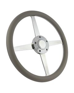 Forever Sharp 14 Inch Polished Roadster Lakester Steering Wheel With Grey Half Wrap Grip 8004-G, Main Image