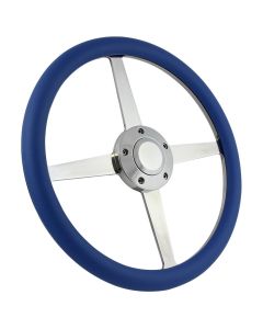 Forever Sharp 14 Inch Polished Roadster Lakester Steering Wheel With Blue Half Wrap Grip 8004-SB, Main Image