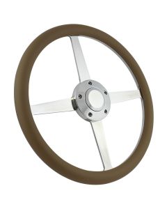 Forever Sharp 14 Inch Polished Roadster Lakester Steering Wheel With Tan Half Wrap Grip 8004-T, Main Image