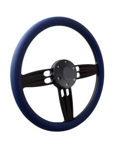 Forever Sharp ® - 14 Inch Black Double Barrel Steering Wheel With Sky Blue Vinyl Half Wrap Grip (B1002-SB), Main Image