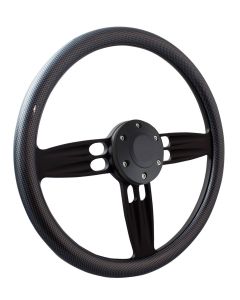 Forever Sharp ® - 14 Inch Black Double Barrel Steering Wheel With Carbon Fiber Vinyl Half Wrap Grip (B1002-CF)