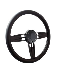 Forever Sharp ® - 14 Inch Black Double Barrel Steering Wheel With Carbon Fiber Vinyl Vinyl Half Wrap Grip (B1002-CFV), Main Image