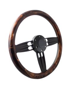 Forever Sharp ® - 14 Inch Black Double Barrel Steering Wheel with Flamed Pine Half Wrap Grip (B1002-HW14FP), Main Image