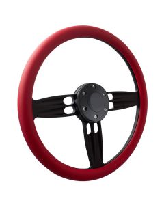 Forever Sharp ® - 14 Inch Black Double Barrel Steering Wheel With Red Vinyl Half Wrap Grip (B1002-RD)