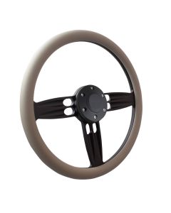Forever Sharp ® - 14 Inch Black Double Barrel Steering Wheel With Tan Vinyl Half Wrap Grip (B1002-T), Main Image