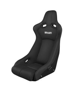 Braum Black Cloth Carbon Fiber Mixed VENOM-R Series Fixed Back Bucket Seat (BRR7-BKFB), Front-left View