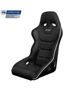 Braum Black Cloth FIA Approved Fixed Back FALCON X Series Racing Seat With White Piping BRR8-BFWP, Front-side view
