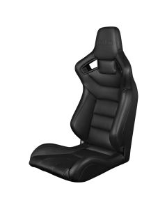Braum Black Leatherette Carbon Fiber Mixed Elite Series Fixed Back Racing Seat with Black Stitches (BRR1-BKFB), Front-left View