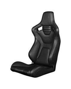 Braum Black Leatherette Carbon Fiber Mixed Elite-X Series Fixed Back Racing Seat with Black Stitches (BRR1X-BKFB), Front-left View