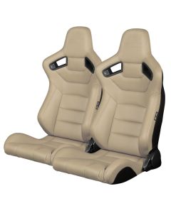 Braum ® - Pair of Beige Leatherette Carbon Fiber Mixed Elite Series Racing Seats (BRR1-BGBW), Seats