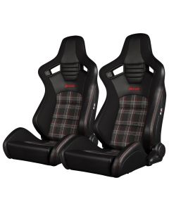 Braum Pair of Black Leatherette Carbon Fiber Mixed Elite-X Series Racing Seats with Black Stitches, Pair