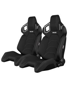 Braum Racing Black Cloth Reclining Back Racing Seats with Grey Stitching, Pair