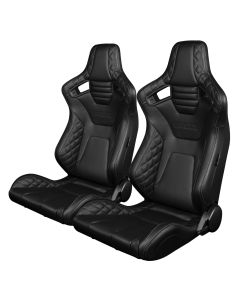 Braum Pair of Black Diamond Leatherette Elite-X Series Racing Seats with Grey Stitches BRR1X-BDGS, Pair