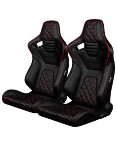 Braum Pair of Black Diamond Leatherette ELITE-X Series Racing Seats with Red Piping and Stitches BRR1X-BDDRS, Pair