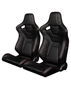 Braum Pair of Black Diamond Leatherette ELITE-X Series Racing Seats with Red Stitches BRR1X-BDRS, Pair
