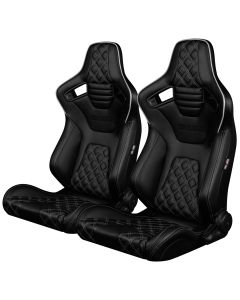 Braum Pair of Black Diamond Leatherette ELITE-X Series Racing Seats with White Piping and Stitches BRR1X-BDDWS, Pair