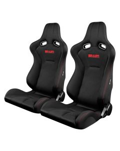 Braum ® - Pair of Black Fabric Mesh Mixed Venom Series Racing Seats with Red Stitches (BRR7-BKRS)