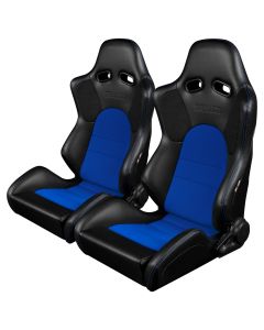 Braum Pair of Black Leatherette Advan Series Racing Seats with Blue Fabric Inserts and Blue Stitches BRR2-BKBU, main image