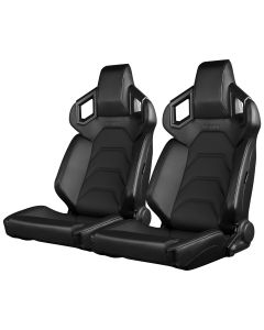 Braum ® - Pair of Black Leatherette ALPHA-X Series Low Base Version Racing Seats With Black Stitching (BRR5-BKBS)