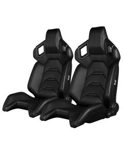 Braum ® - Pair of Black Leatherette ALPHA-X Series Racing Seats With Black Stitching (BRR5-BKBK)