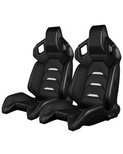 Braum ® - Pair of Black Leatherette ALPHA-X Series Racing Seats With White Stitching and Piping (BRR5-BKWW)