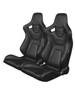 Braum Pair of Black Leatherette Carbon Fiber Mixed Elite-X Series Racing Seats with Black Stitches, Pair