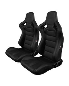 Braum ® - Pair of Black Leatherette Carbon Fiber Mixed Elite Series Racing Seats with Black Stitches (BRR1-BKBS)