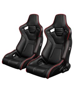 Braum Pair of Black Leatherette ELITE-R Series Racing Seats with Red Stitches And Piping BRR1R-BKRP, Pair