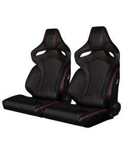 Pair of Black Leatherette ORUE Series Diamond Edition Racing Seats With Red Stitching and Piping 