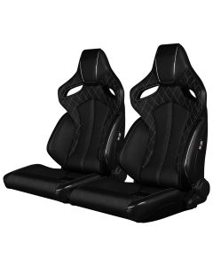 Braum Pair of Black Leatherette ORUE Series Diamond Edition Racing Seats With White Stitching and Piping.