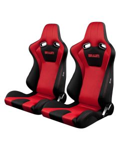 Braum ® - Pair of Black-Red Fabric Mesh Mixed Venom Series Racing Seats with Red Stitches (BRR7-BKRD)