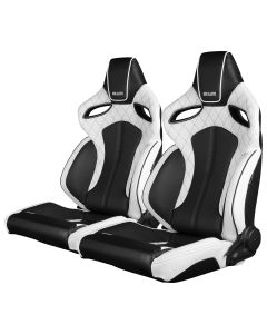 Braum ® - Pair of Black/White Leatherette ORUE Series Racing Seats Diamond Ed. With Black Stitching and Black/White Piping (BRR6-WDBS)