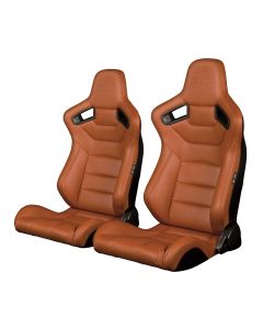 Braum ® - Pair of British Tan Leatherette Carbon Fiber Mixed Elite Series Racing Seats (BRR1-BTBS), Pair