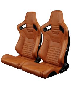 Braum Pair of British Tan Leatherette Elite-X Series Racing Seats with Black Stitches BRR1X-BTBS, Pair