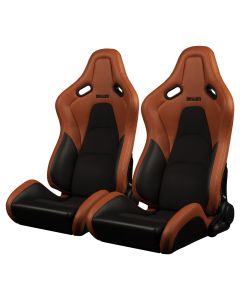 Braum ® - Pair of British Tan Leatherette and Alcantara FALCON-S Series Reclinable Composite Seats with Black Stitching (BRR9R-BTBS)