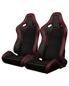 Braum ® - Pair of Maroon Leatherette and Alcantara FALCON-S Series Reclinable Composite Seats with Black Stitching (BRR9R-MRBS)