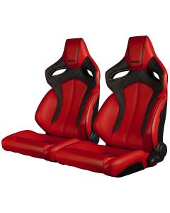 Braum ® - Pair of Red/Black Leatherette ORUE Series Racing Seats Diamond Ed. With Black/Red Stitching and Black Piping (BRR6-RDBS)