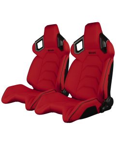 Braum Red Cloth ALPHA-X Series Racing Seats With Black Stitching and Piping, Pair