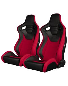 Braum Pair of Black Leatherette Carbon Fiber Mixed Elite-X Series Racing Seats with Black Stitches, Pair