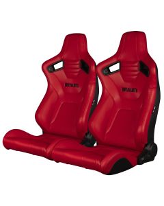 Braum ® - Pair of Red Leatherette ELITE-X Series Racing Seats With Black Stitching (BRR1X-RDBS)