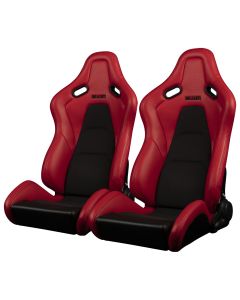 Braum ® - Pair of Red Leatherette and Alcantara FALCON-S Series Reclinable Composite Seats with Black Stitching (BRR9R-RDBS)
