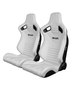 Braum Pair of White Leatherette Elite-X Series Racing Seats with Black Stitches BRR1X-WHBS, Pair