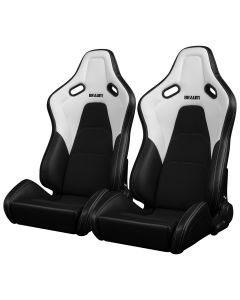 Braum ® - Pair of White Leatherette and Alcantara FALCON-S Series Reclinable Composite Seats with White Stitching (BRR9R-WHBS)