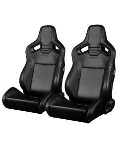 Braum ® - Black Leatherette & Stitching ELITE-V2 Reclinable Racing Seats - Pair (BRR1-BKBS2)