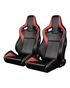 Braum ® - Black/Red Leatherette W/ Red Stitching ELITE-V2 Reclinable Racing Seats - Pair (BRR1-BKRD2)