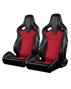 Braum ® - Black Leatherette & Red Fabric With Red Stitching ELITE-V2 Reclinable Racing Seats - Pair (BRR1-BKRF2)