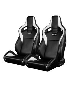 Braum ® - Black/White Leatherette W/ White Stitching ELITE-V2 Reclinable Racing Seats - Pair (BRR1-BKWW2)